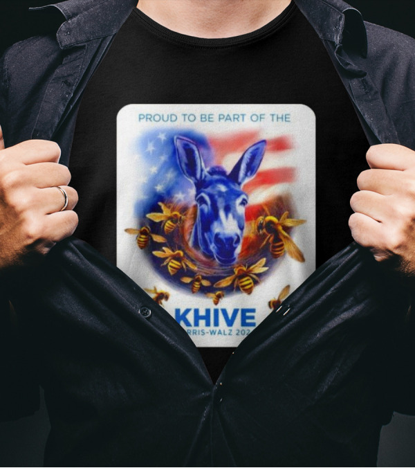 Proud To Be Part Of The KHIVE Harris-Walz 2024 Donkey With Bees USA Flag T-Shirt