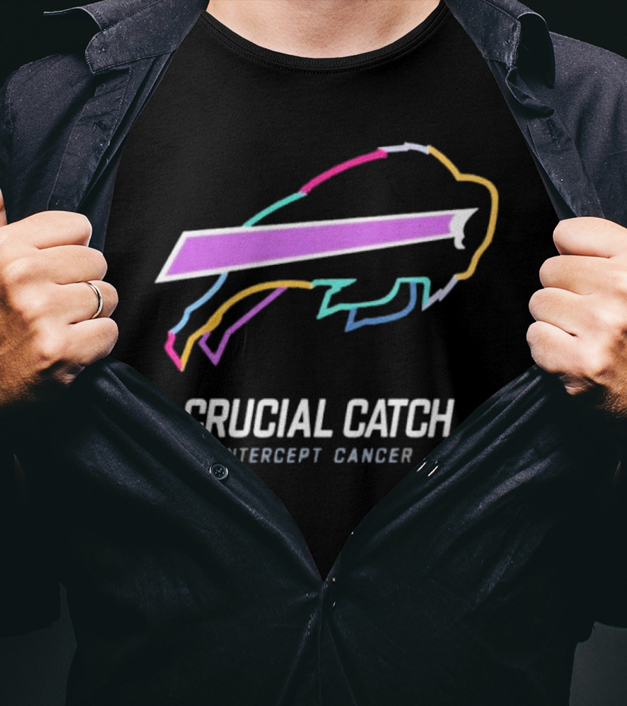 Buffalo Bills NFL Rainbow Logo Crucial Catch Intercept Cancer Initiative T-Shirt