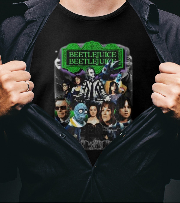 Beetlejuice Beetlejuice The Ghost With The Most Halloween Movie Characters Montage T-Shirt