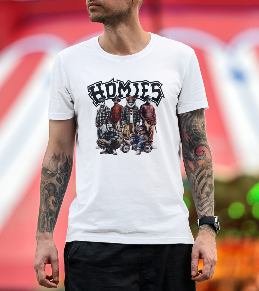 Homies Thug Life Halloween Characters Freddy Krueger Jason Vorhees Chucky Pennywise Ghostface T-Shirt