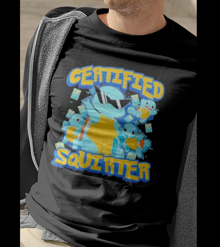 Certified Squirter Pokemon Squirtle Party With Sunglasses And Cards T-Shirt