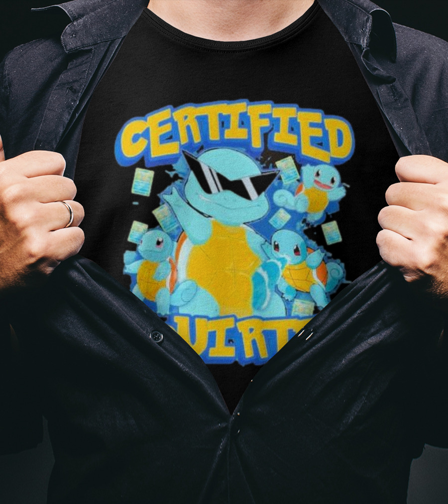 Certified Squirter Pokemon Squirtle Party With Sunglasses And Cards T-Shirt