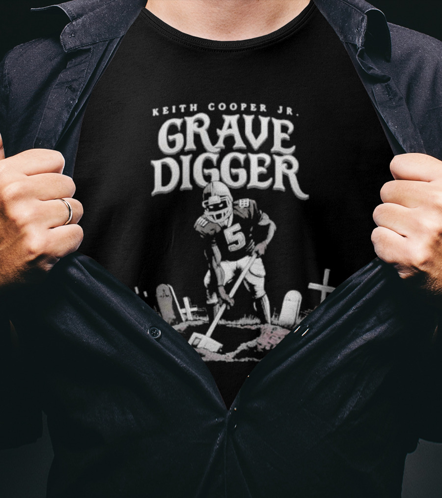 Keith Cooper Jr Grave Digger Football Player With Shovel Graveyard Scene T-Shirt