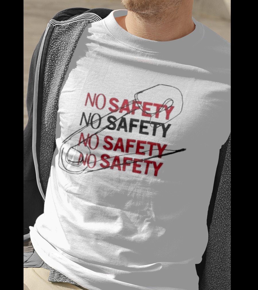 NO SAFETY Safety Pin Repeated Text T-Shirt