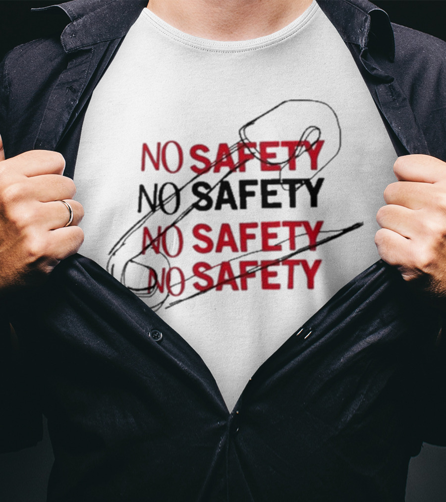 NO SAFETY Safety Pin Repeated Text T-Shirt