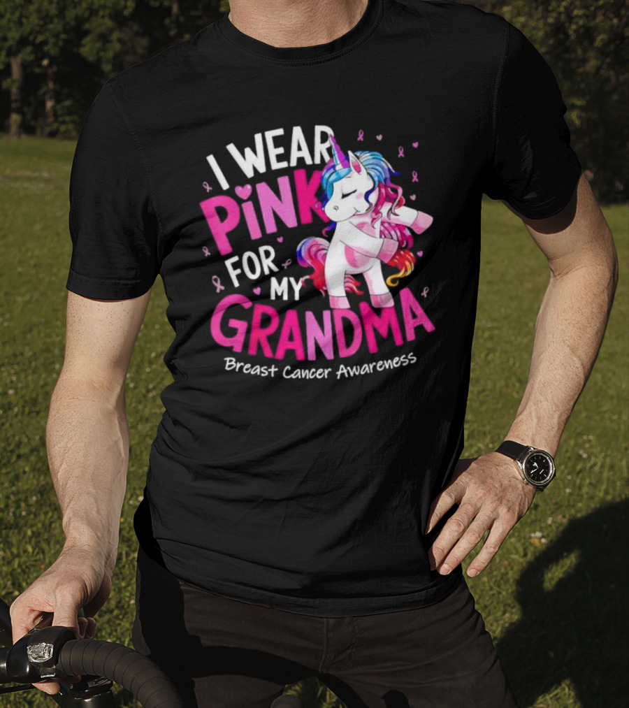 I Wear Pink For My Grandma Unicorn Breast Cancer Awareness T-Shirt