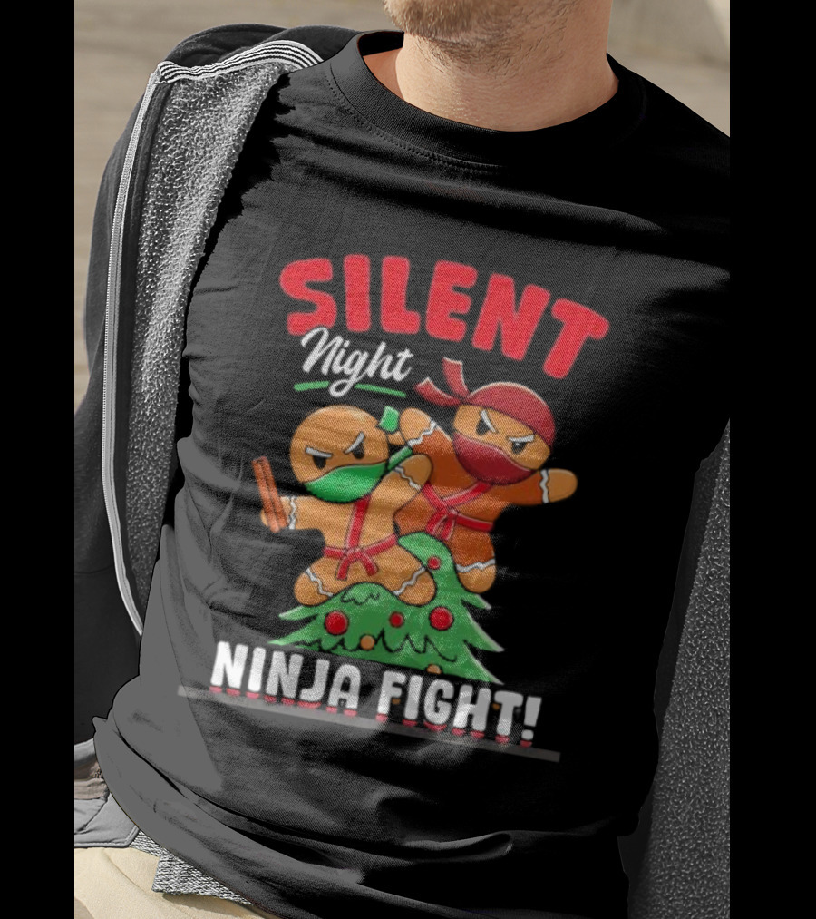 Silent Night Ninja Fight Gingerbread Christmas T-Shirt