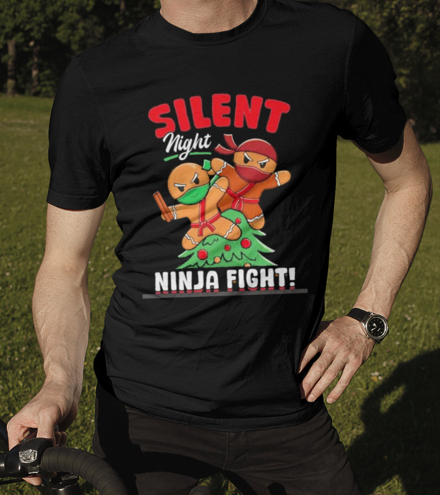 Silent Night Ninja Fight Gingerbread Christmas T-Shirt