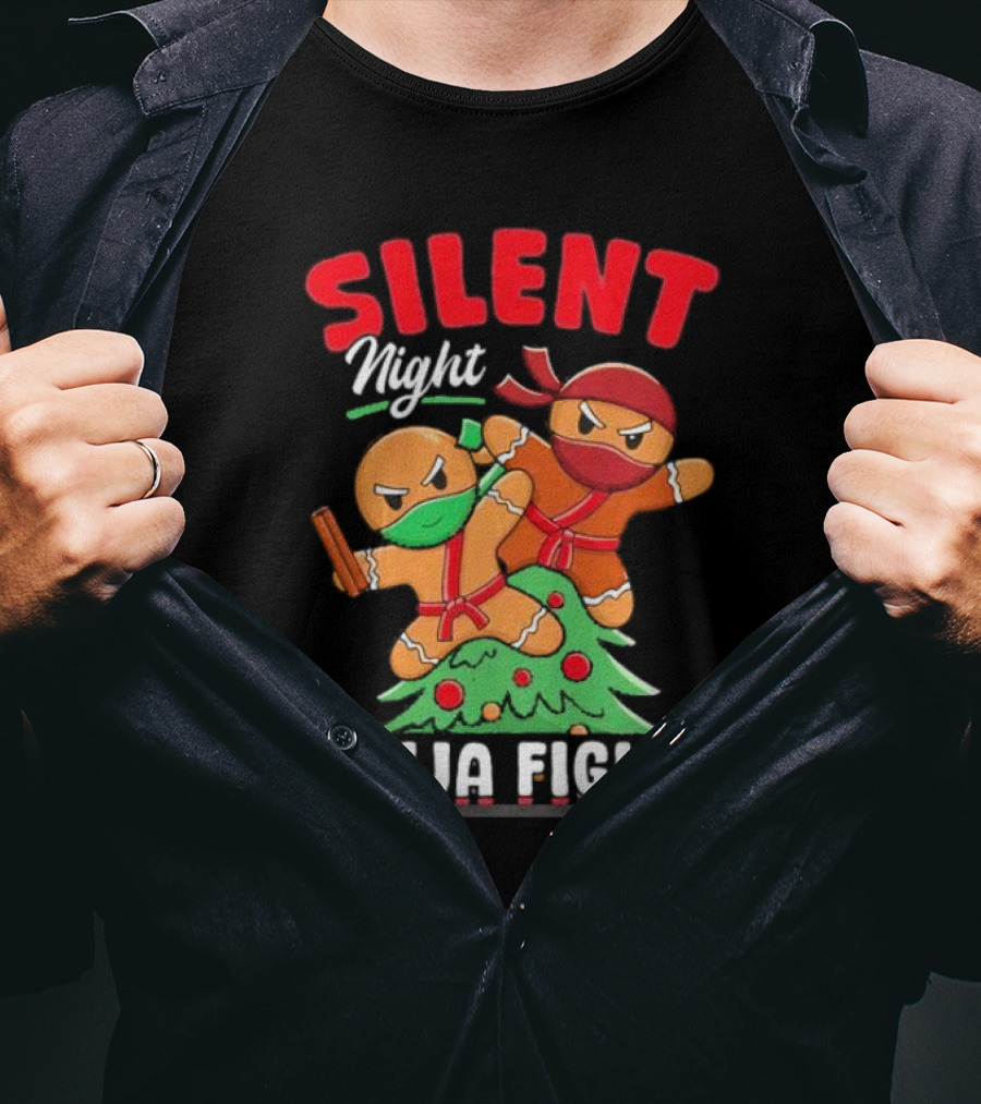 Silent Night Ninja Fight Gingerbread Christmas T-Shirt