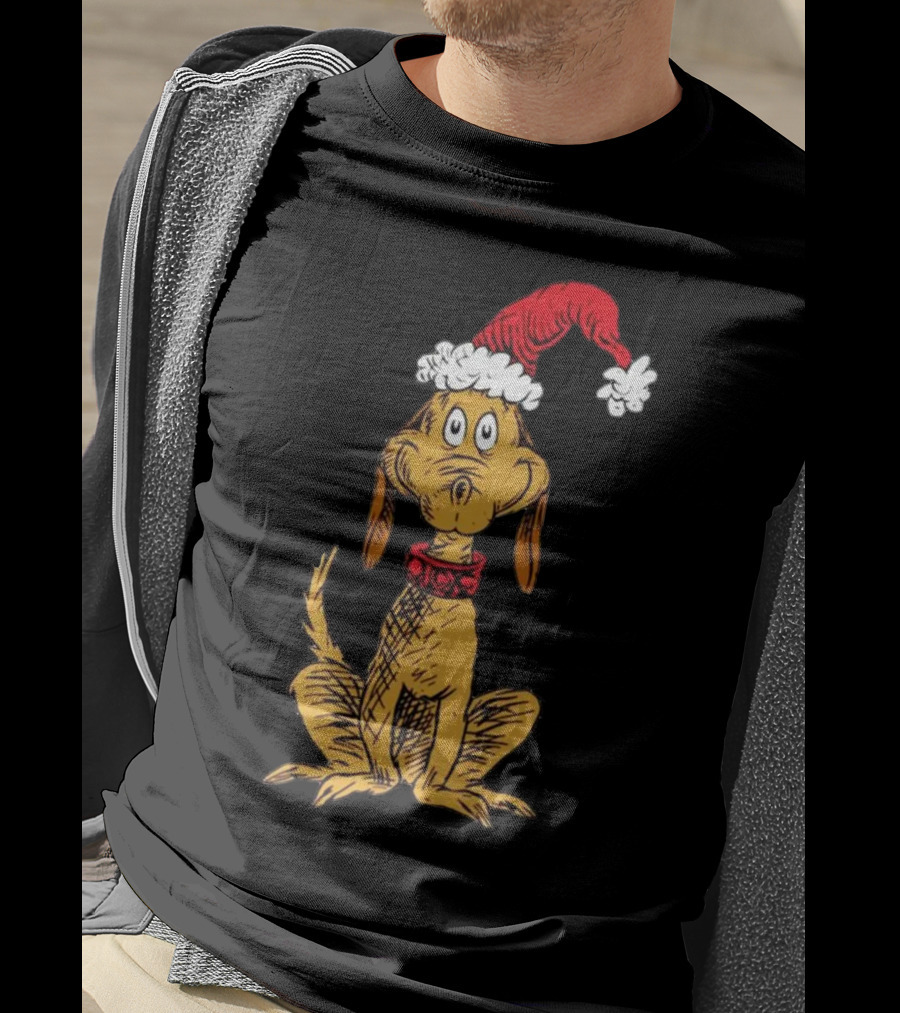 Grinch Max Santa Dog In Christmas Hat T-Shirt