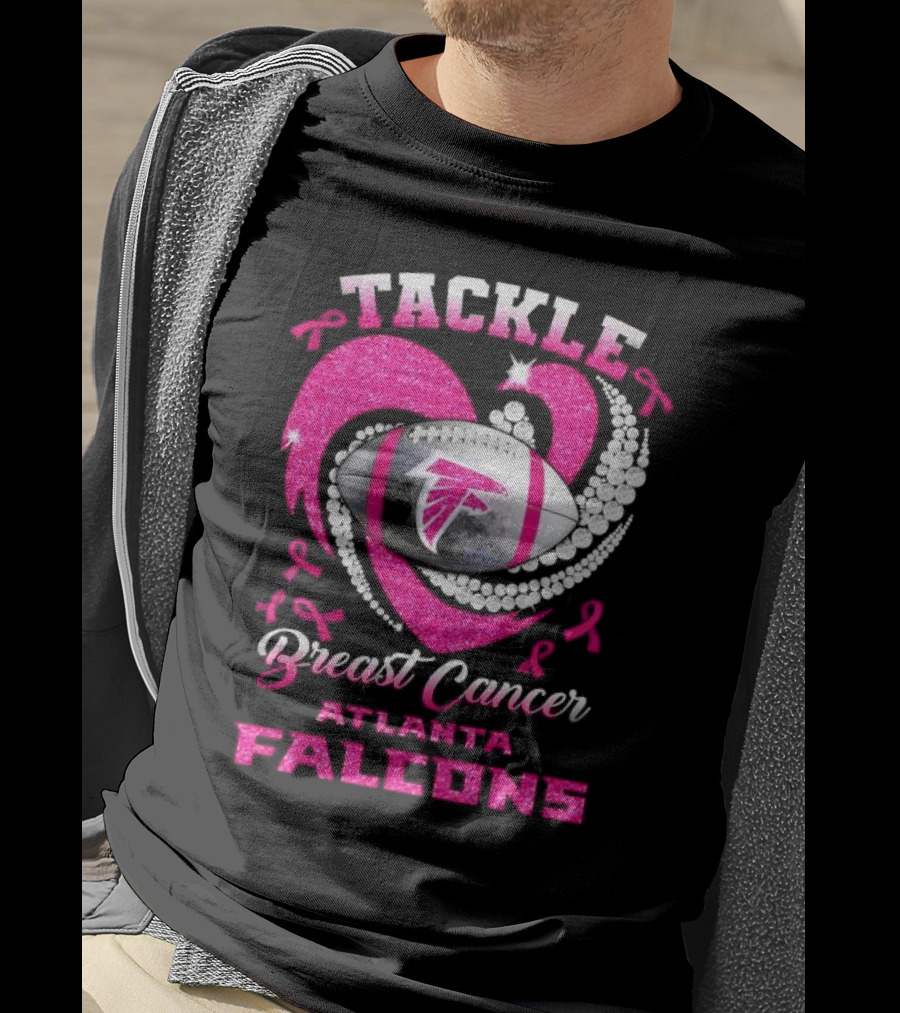 Tackle Breast Cancer Atlanta Falcons Pink Ribbon Football T-Shirt