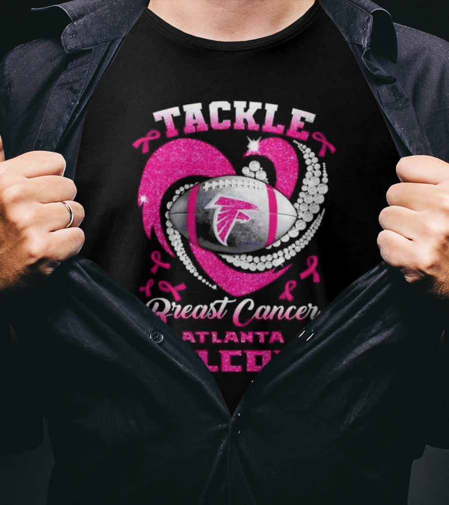 Tackle Breast Cancer Atlanta Falcons Pink Ribbon Football T-Shirt