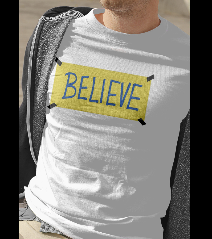 Ted Lasso Believe Sign Taped Yellow Background T-Shirt