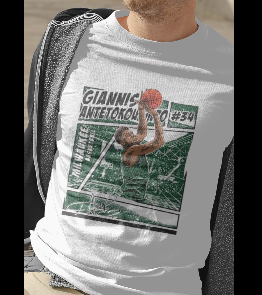 Giannis Antetokounmpo Milwaukee Basketball Signature #34 Comic T-Shirt