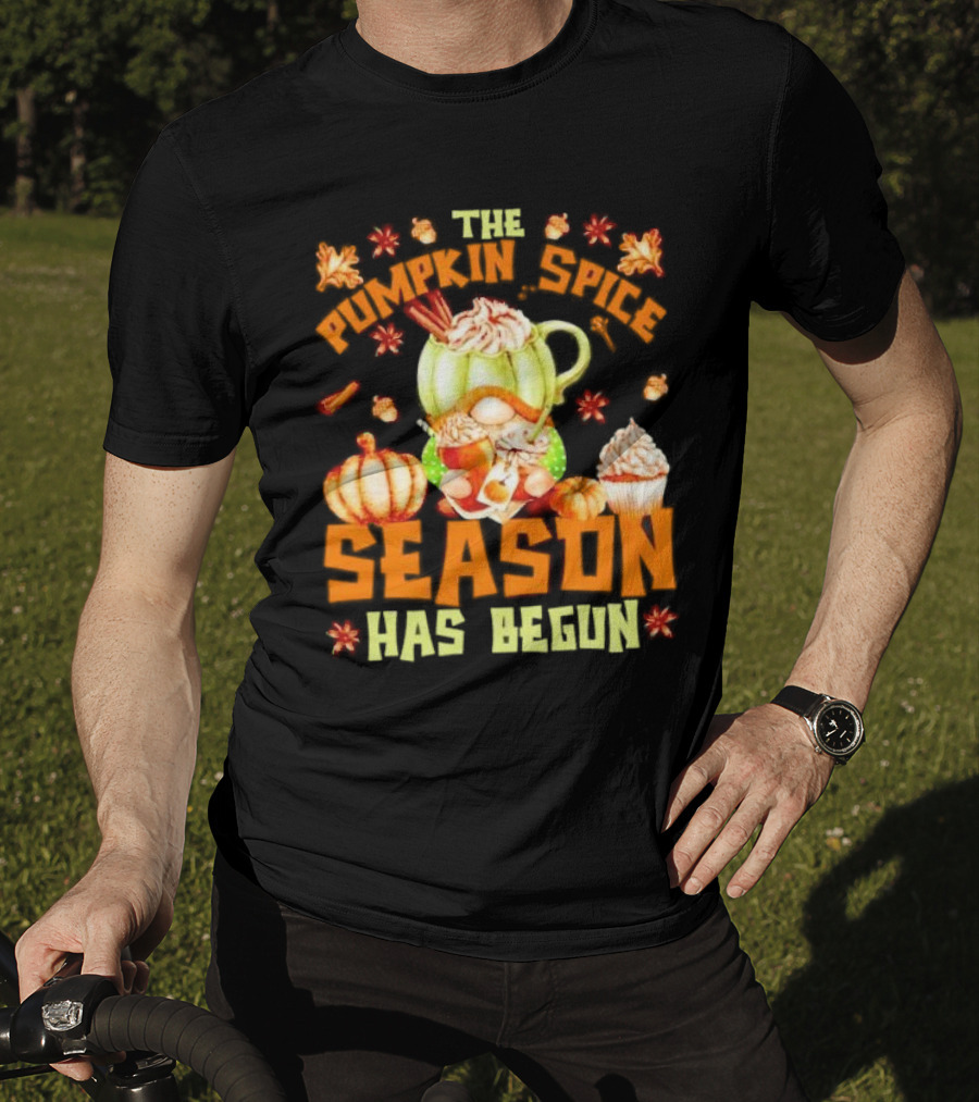 The Pumpkin Spice Season Has Begun Fall Season Gnome Cupcake Pumpkin Leaves T-Shirt