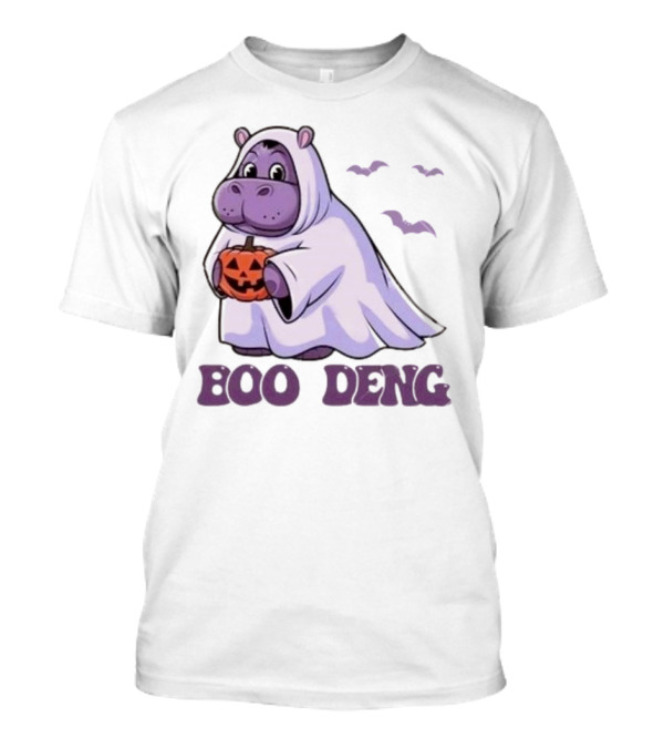 Boo Deng Ghost Hippo With Pumpkin And Bats Halloween T-Shirt