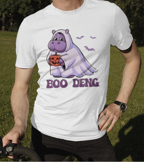 Boo Deng Ghost Hippo With Pumpkin And Bats Halloween T-Shirt