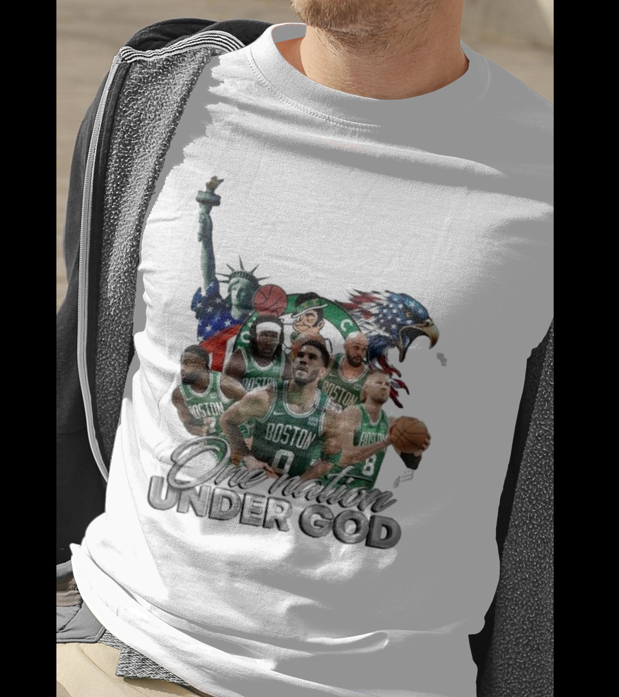 Boston Celtics One Nation Under God Statue Of Liberty American Eagle Basketball Players T-Shirt