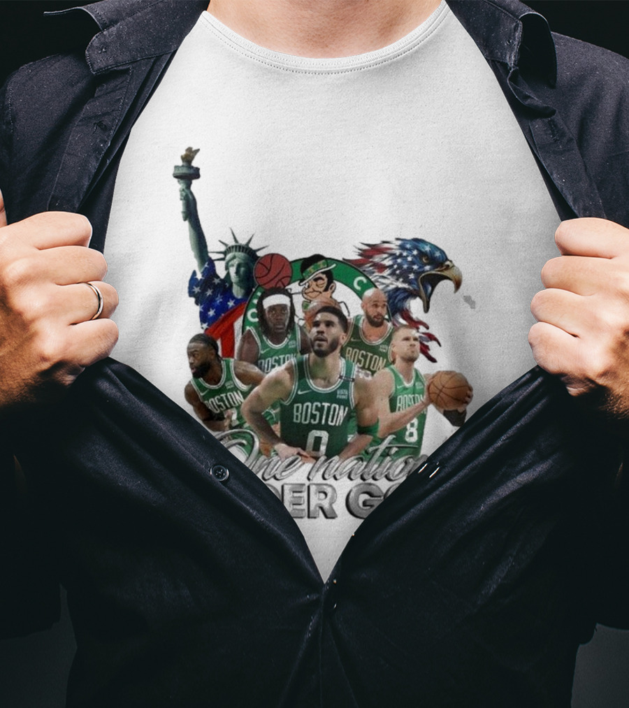 Boston Celtics One Nation Under God Statue Of Liberty American Eagle Basketball Players T-Shirt