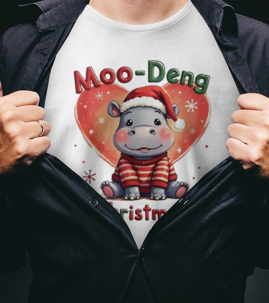 Moo-Deng Hippo Santa Christmas T-Shirt
