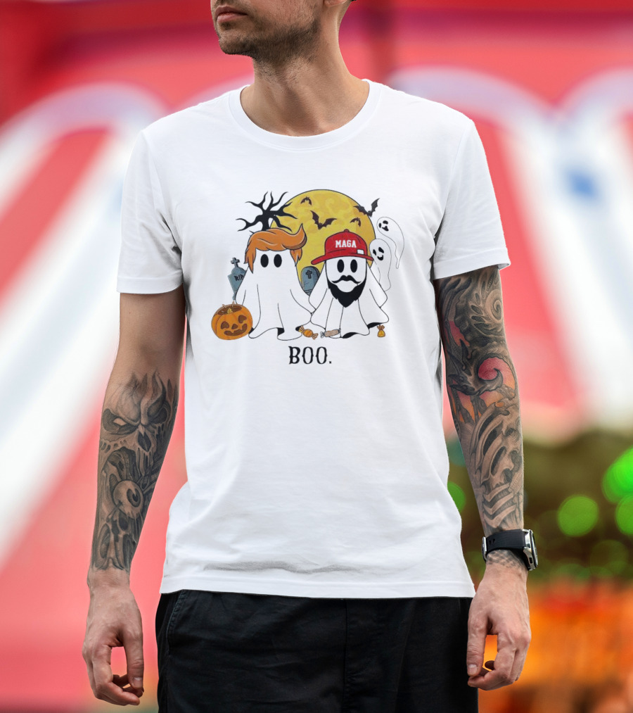 Boo Halloween Trump Vance MAGA Ghosts Pumpkin Graveyard Moon Bats T-Shirt