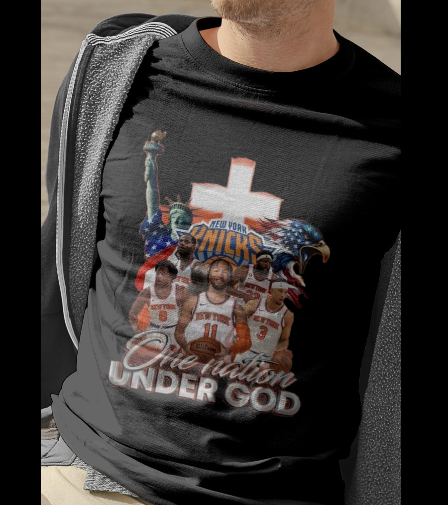 New York Knicks One Nation Under God Statue Of Liberty American Eagle Basketball Players T-Shirt
