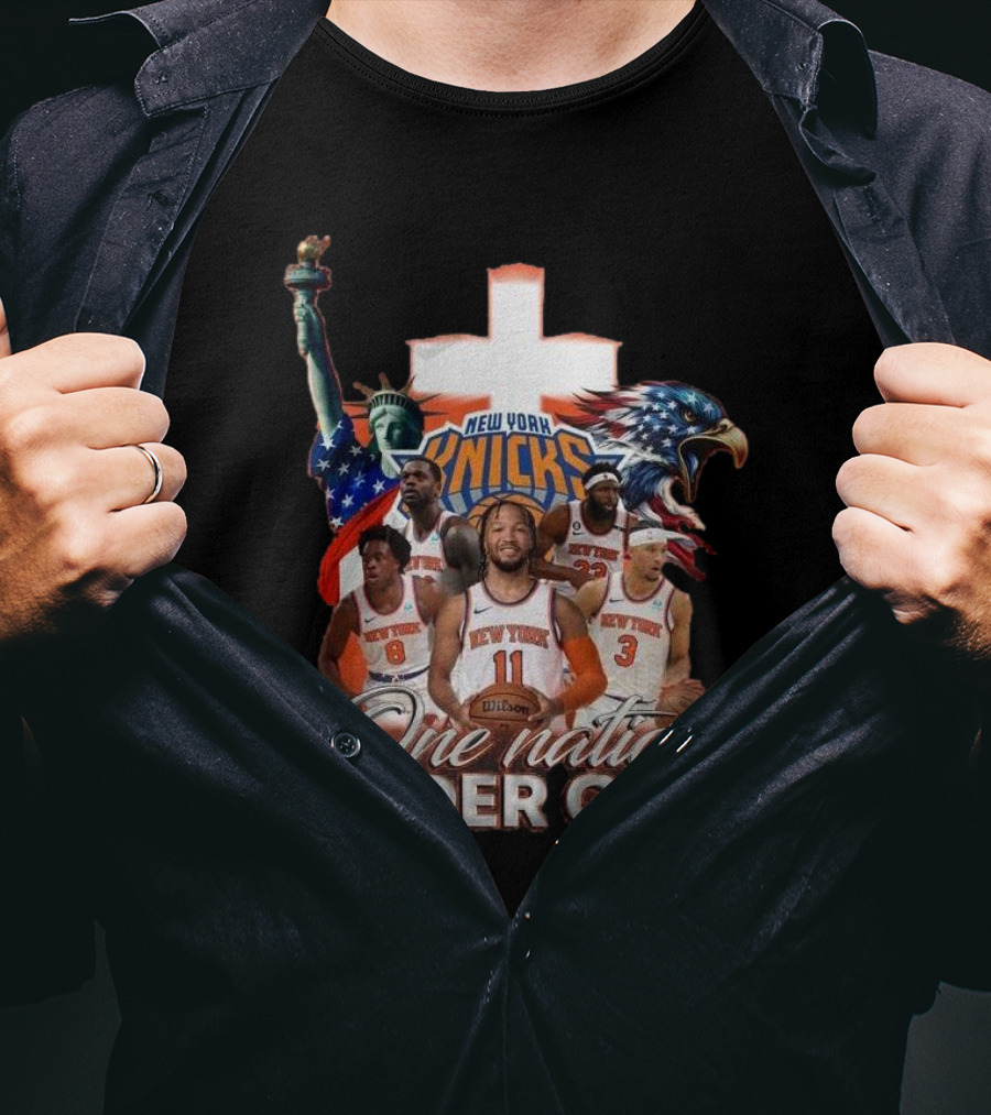 New York Knicks One Nation Under God Statue Of Liberty American Eagle Basketball Players T-Shirt