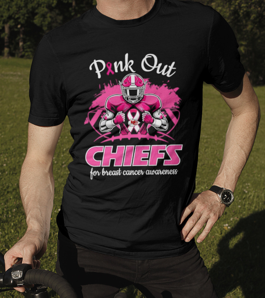 Pink Out Chiefs For Breast Cancer Awareness Football Graphics T-Shirt