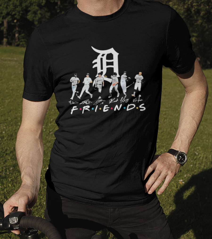 FRIENDS Detroit Tigers Players Signatures D Logo White Jerseys T-Shirt