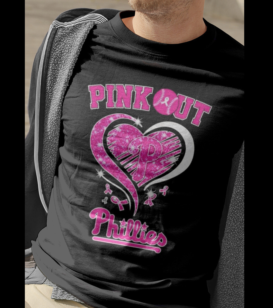 Philadelphia Phillies Pink Out Breast Cancer Heart T-Shirt