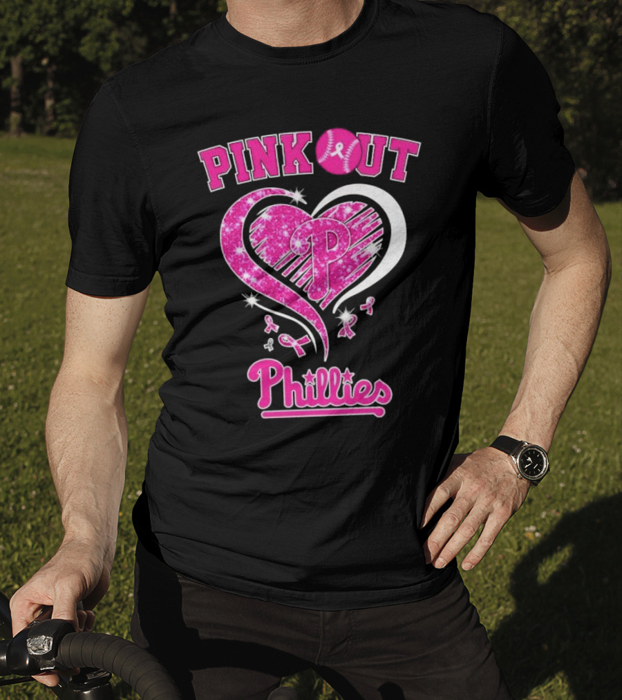 Philadelphia Phillies Pink Out Breast Cancer Heart T-Shirt