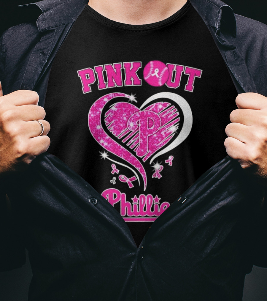 Philadelphia Phillies Pink Out Breast Cancer Heart T-Shirt
