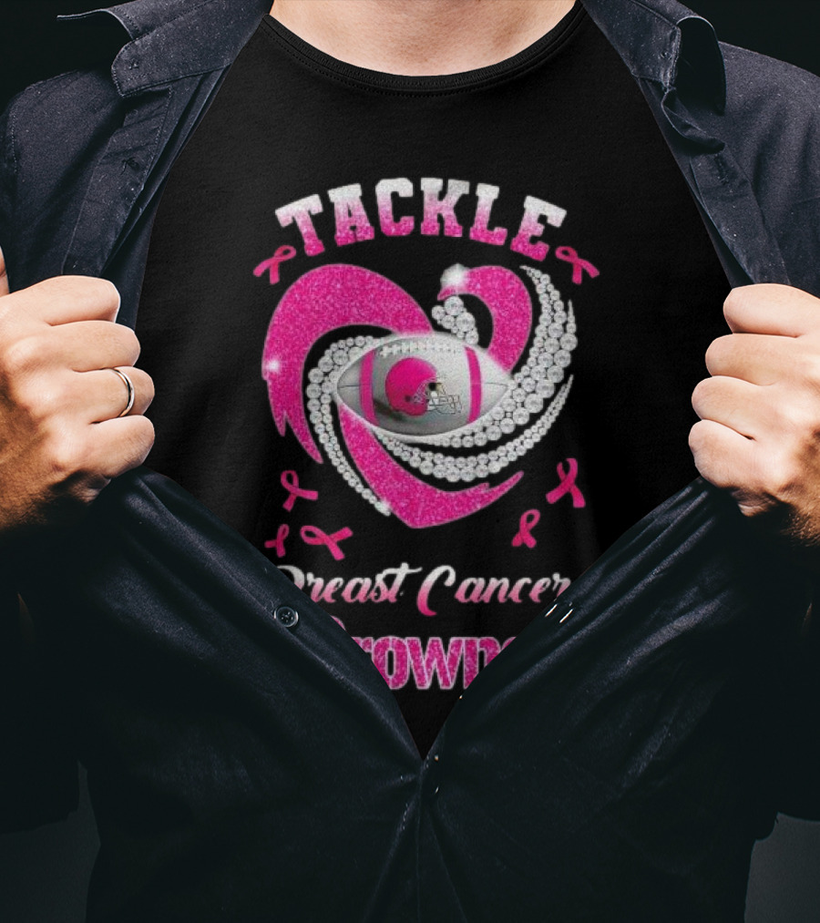 Tackle Breast Cancer Browns Pink Ribbon Football T-Shirt