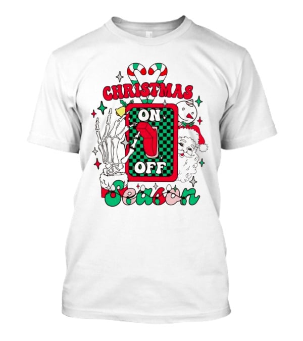 Christmas Season On Off Skeleton Hand Santa Claus T-Shirt