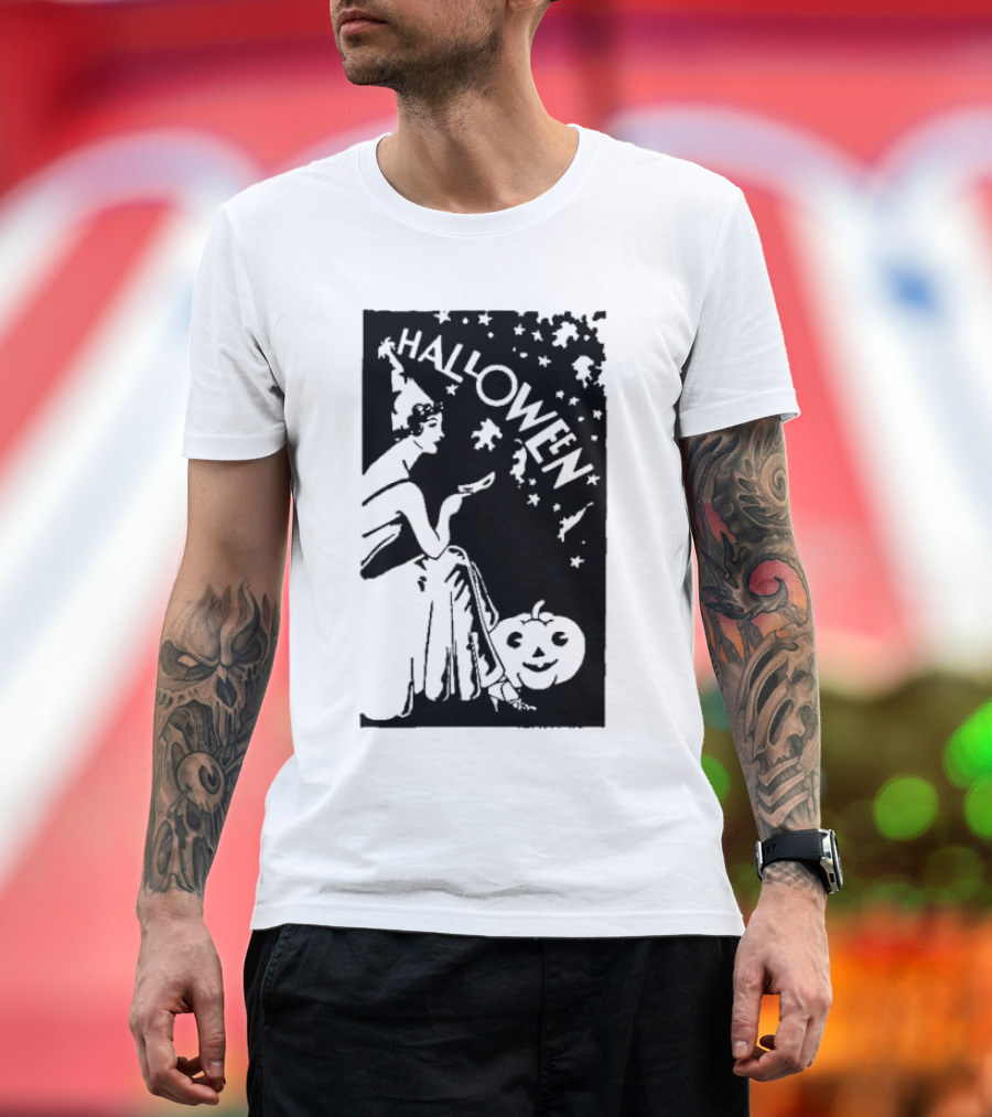 Halloween Witch with Pumpkin and Stars T-Shirt