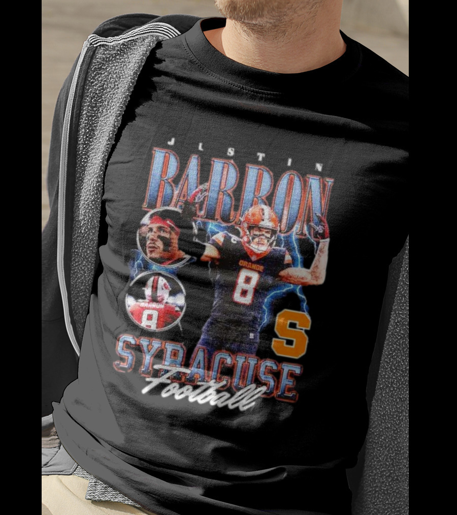 J L S T I N Barron Syracuse Orange Football Number 8 Vintage T-Shirt