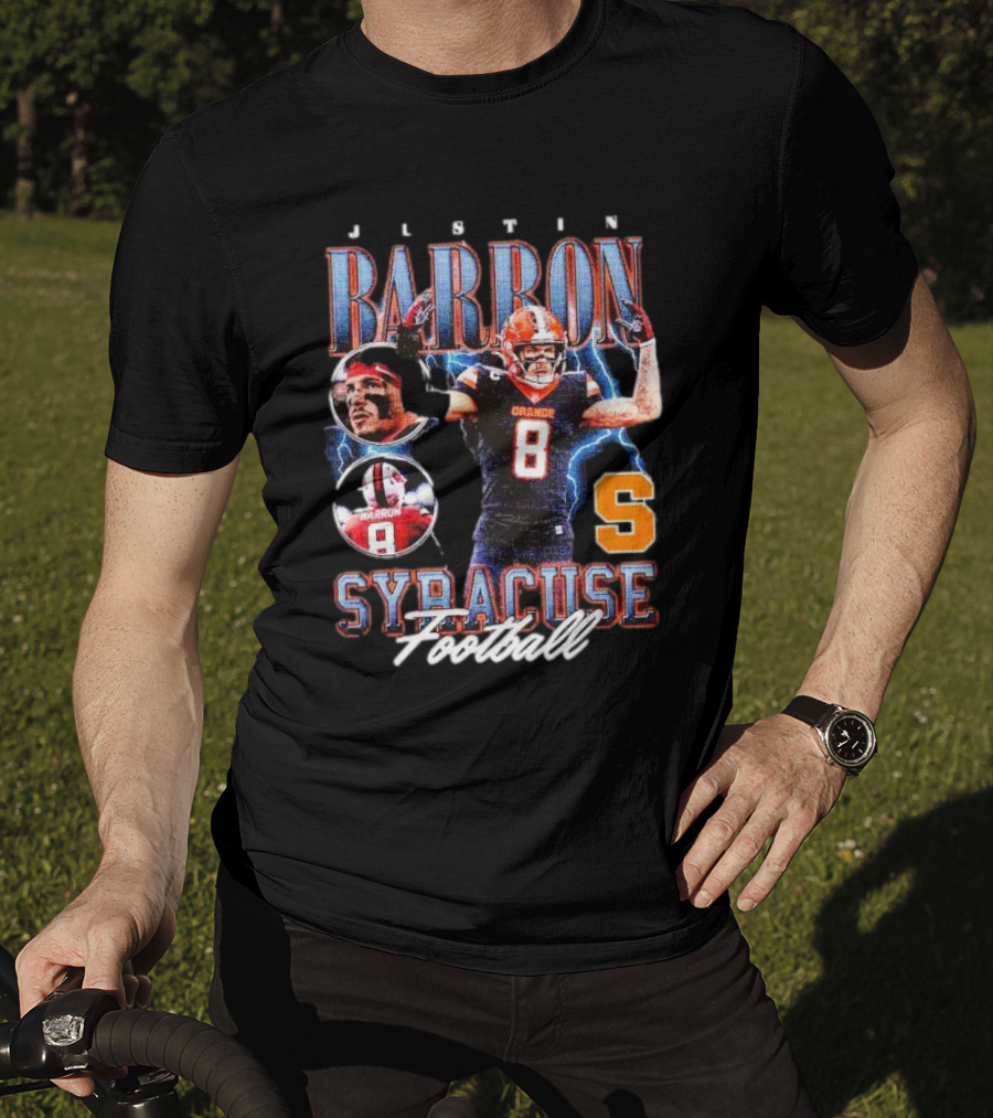 J L S T I N Barron Syracuse Orange Football Number 8 Vintage T-Shirt