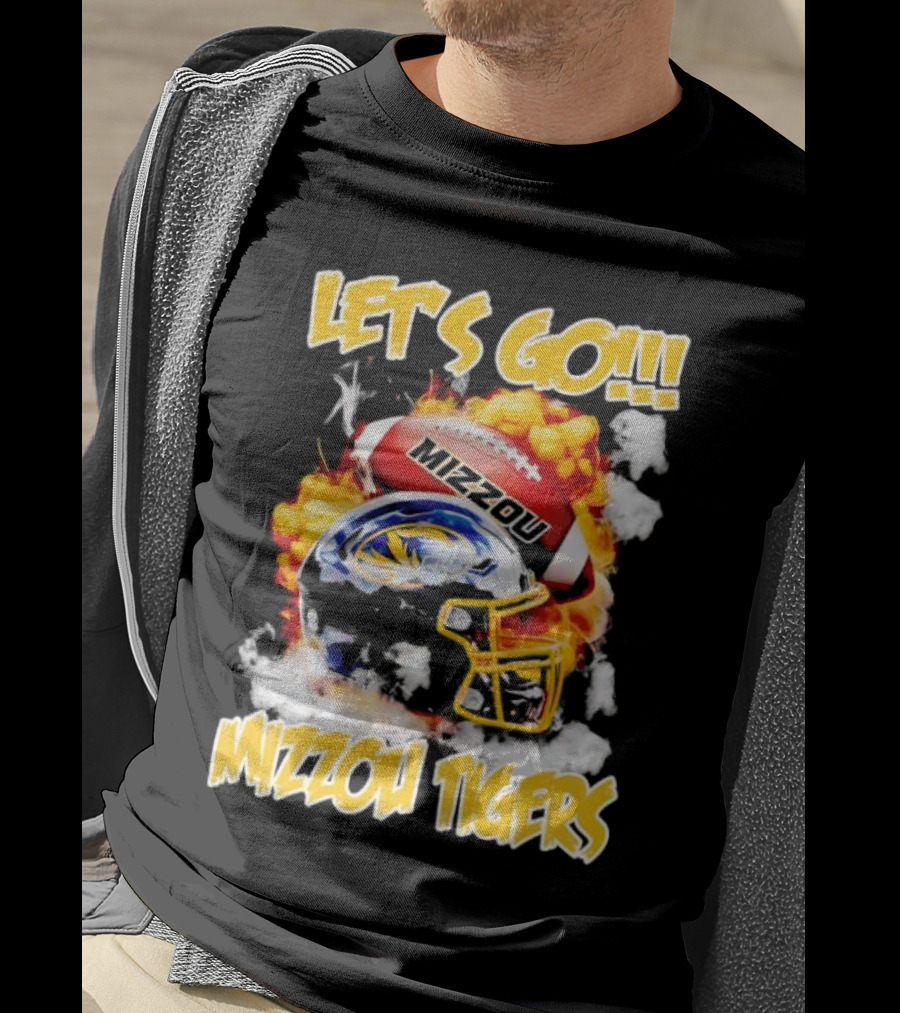 Let's Go Mizzou Tigers Football Helmet Fireball T-Shirt