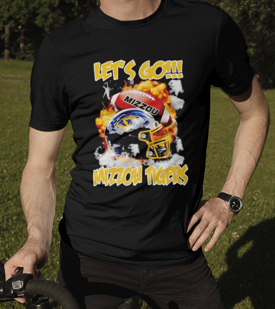 Let's Go Mizzou Tigers Football Helmet Fireball T-Shirt