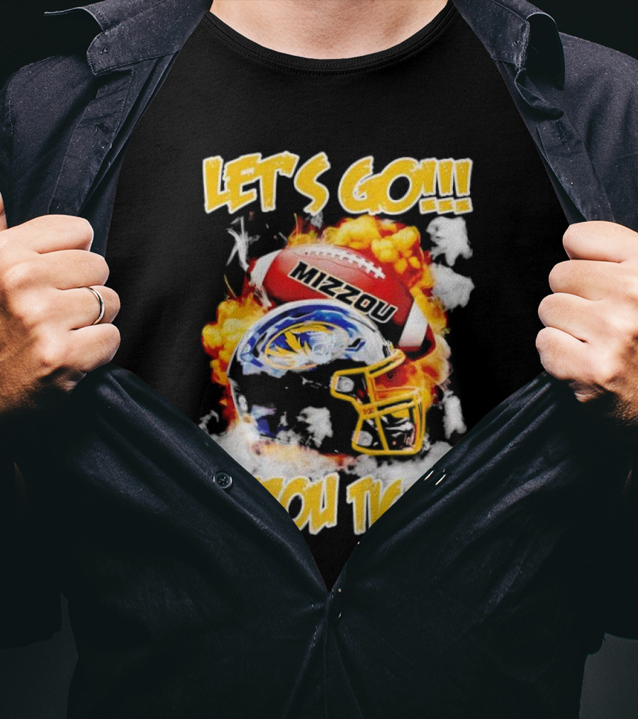 Let's Go Mizzou Tigers Football Helmet Fireball T-Shirt