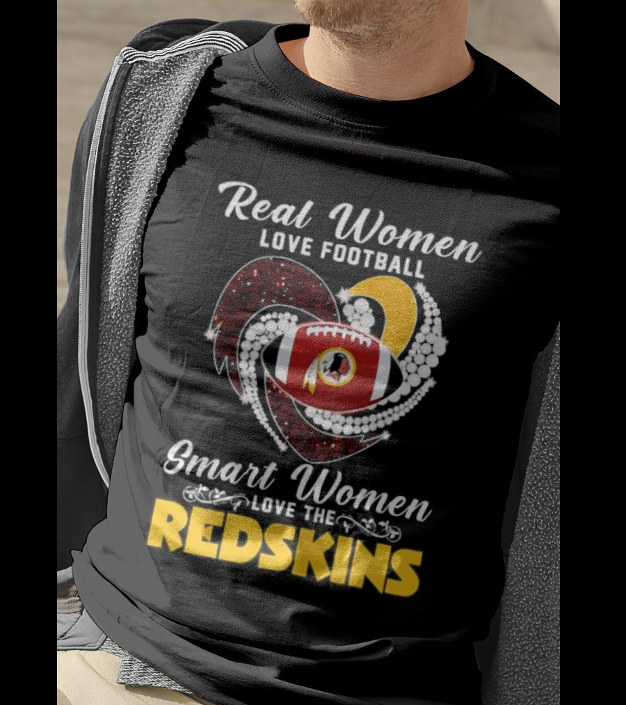 Real Women Love Football Smart Women Love The Redskins Diamond Heart T-Shirt