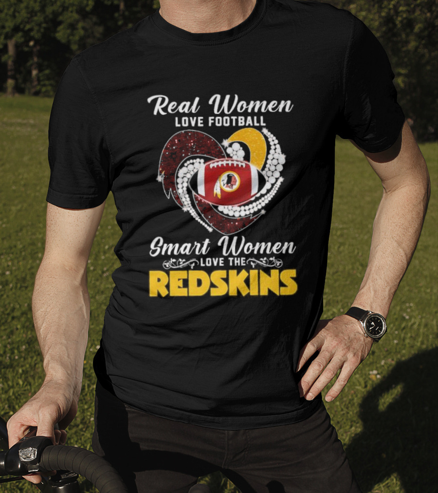Real Women Love Football Smart Women Love The Redskins Diamond Heart T-Shirt