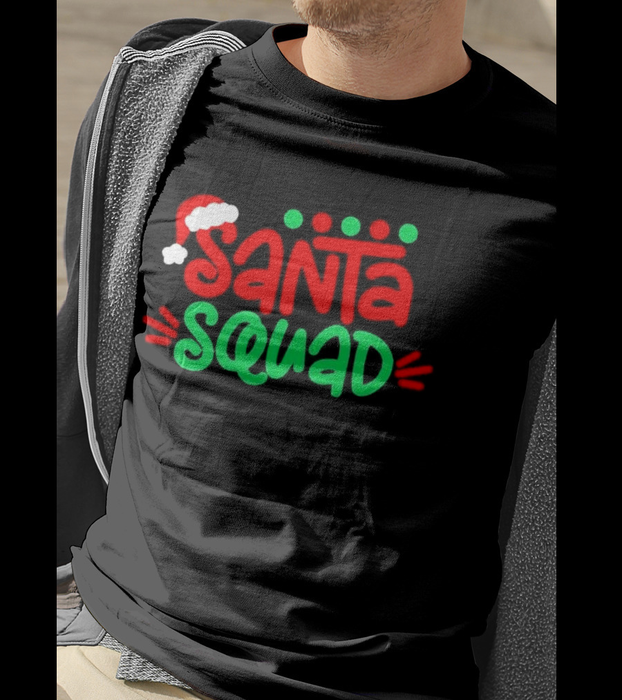 Santa Squad Christmas Red And Green Santa Hat T-Shirt