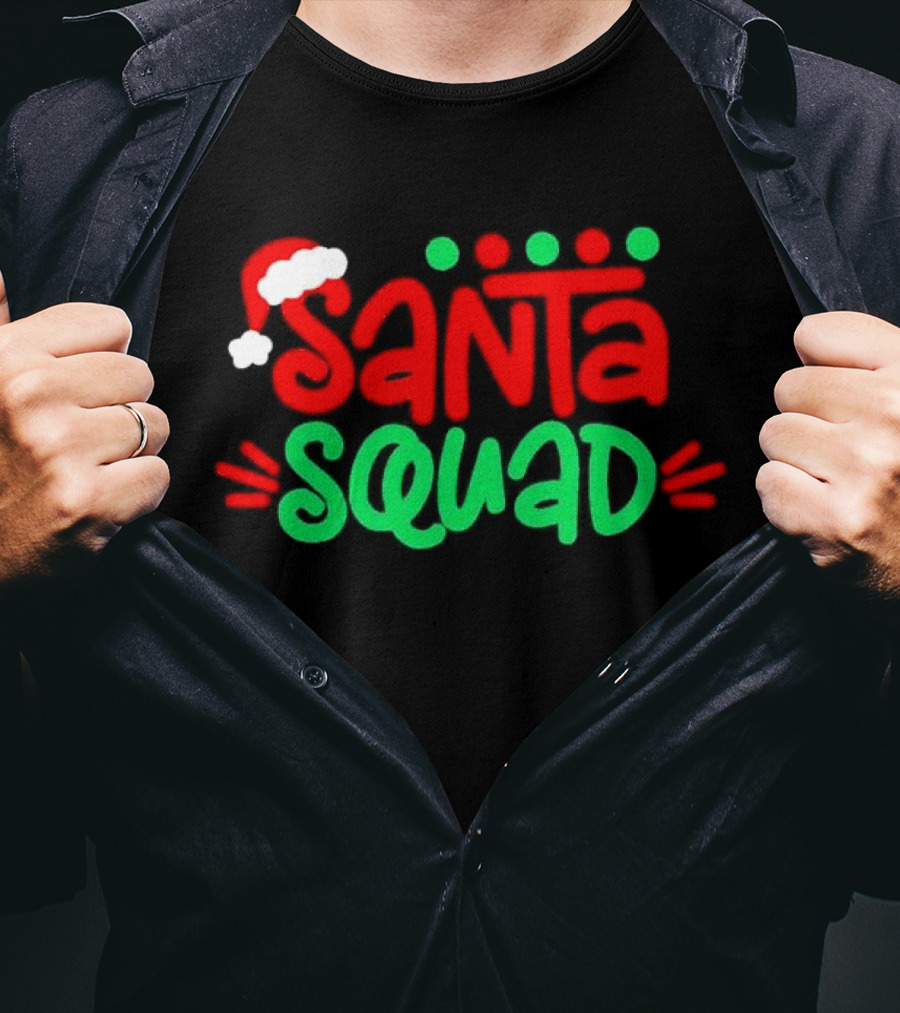 Santa Squad Christmas Red And Green Santa Hat T-Shirt