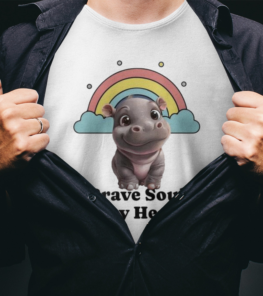 Brave Soul Tiny Heart Hippo With Rainbow T-Shirt