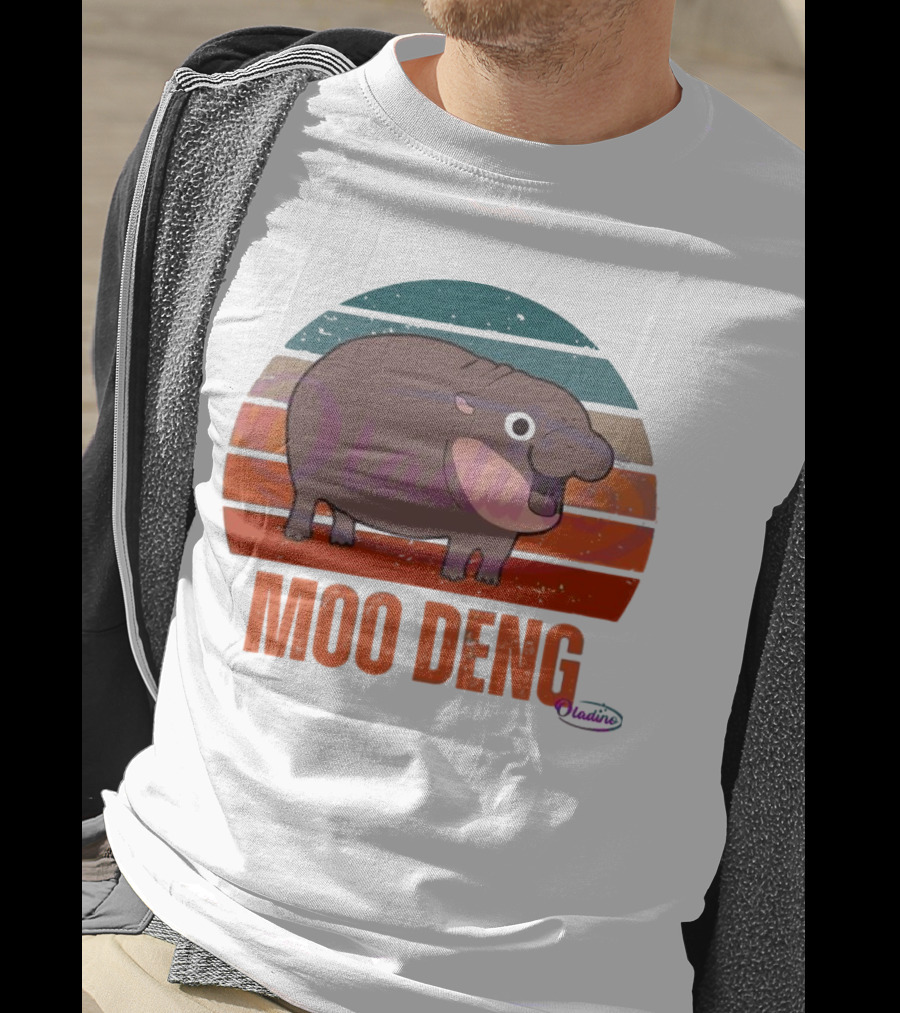 Retro Sunset Moo Deng Pygmy Hippo T-Shirt
