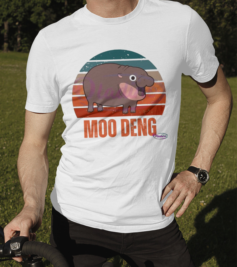 Retro Sunset Moo Deng Pygmy Hippo T-Shirt
