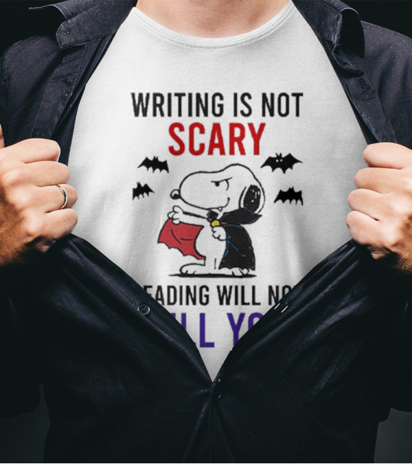 Snoopy Writing Is Not Scary Reading Will Not Kill You Halloween Bats T-Shirt
