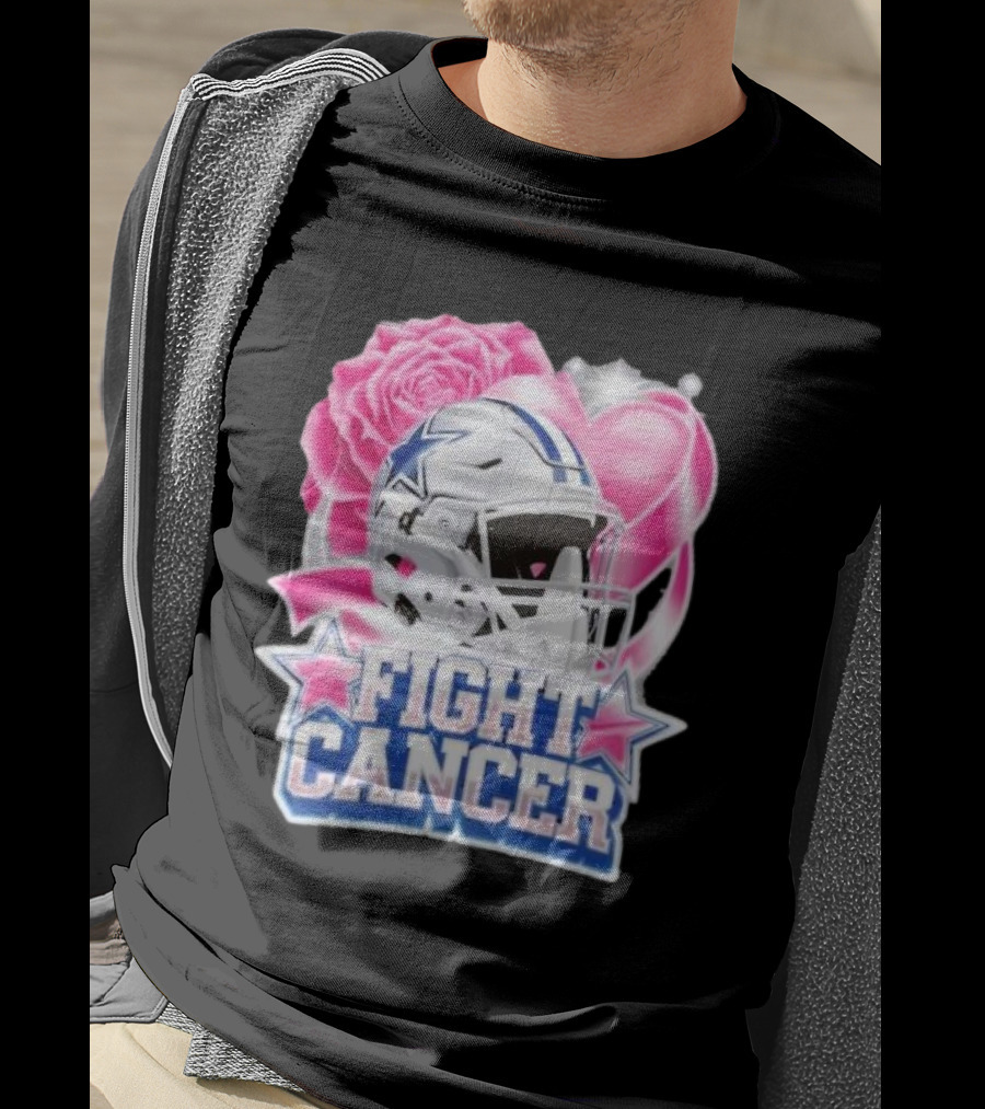Dallas Cowboys Fight Breast Cancer Awareness Rose Pink Heart Helmet T-Shirt