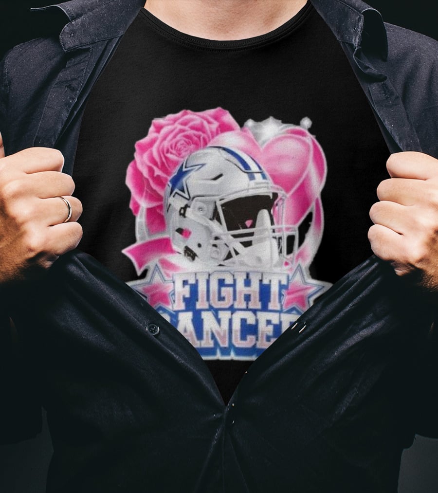 Dallas Cowboys Fight Breast Cancer Awareness Rose Pink Heart Helmet T-Shirt